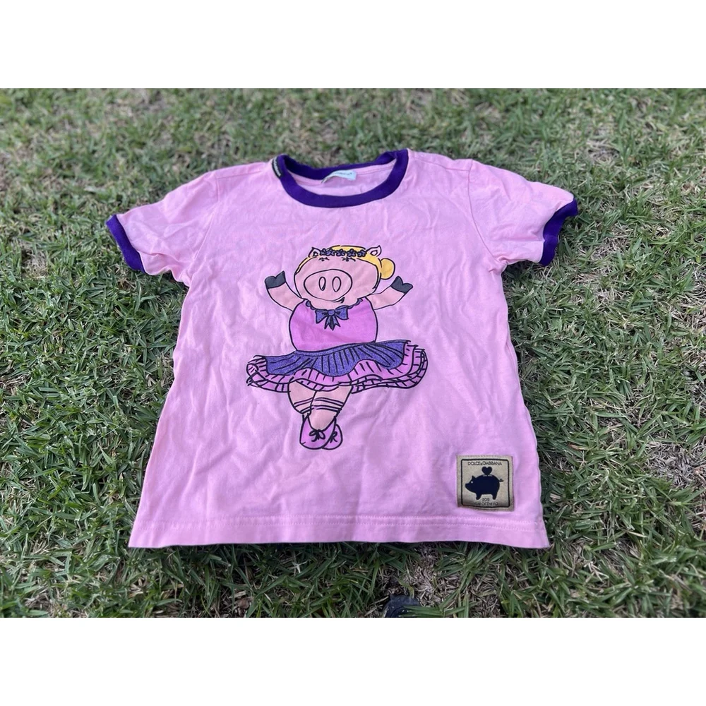 Dolce & Gabbana Pink YEAR OF THE PIG Tutu Ballet Top Cotton Girl’s 5Y T-shirt